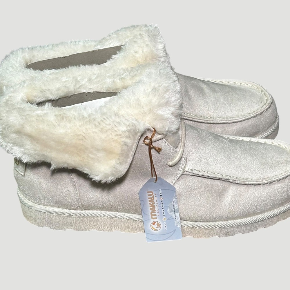 Makalu California Della Women 10 Cream Faux Fur Lined Moccasin Ankle Boots New